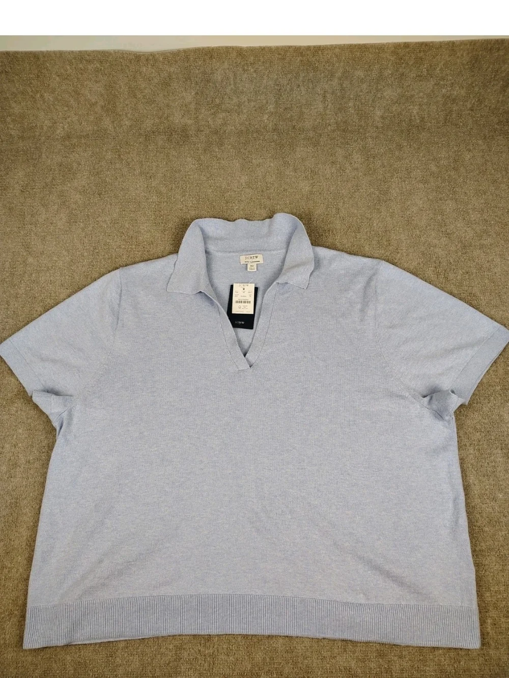 Women's J.Crew Blue Cotton Cashmere Blend Short Sleeve Shirt Polo Size 3X